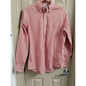 Brooks Brother Men Medium Red Gingham Check Regent Button-Down Long Sleeve Shirt